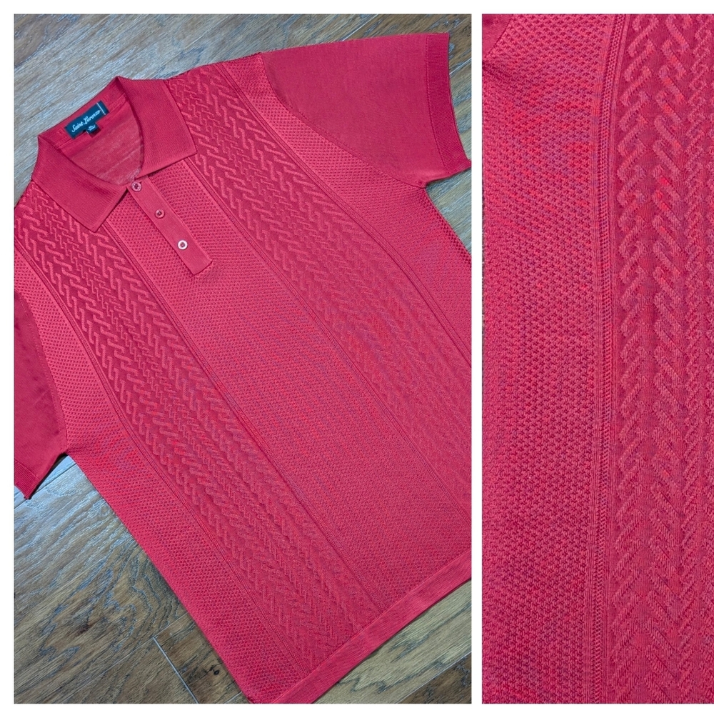 Saint‎ Lorenzo Polo Shirt Mens XL 23.5x30 Red Knit Argyle Print Golf Performance